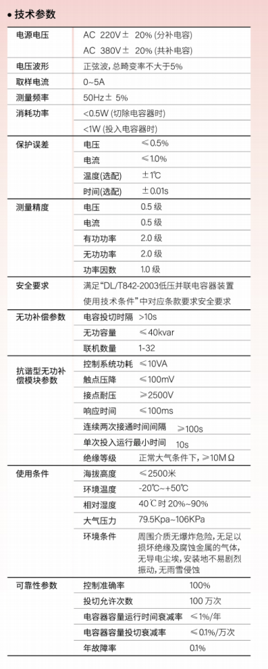 抗諧無功補償模塊技術參數(shù)